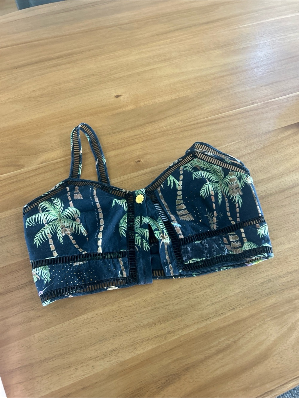 hayley Menzie 100% cottonTropical Palm Print Bralette in Dark Teal